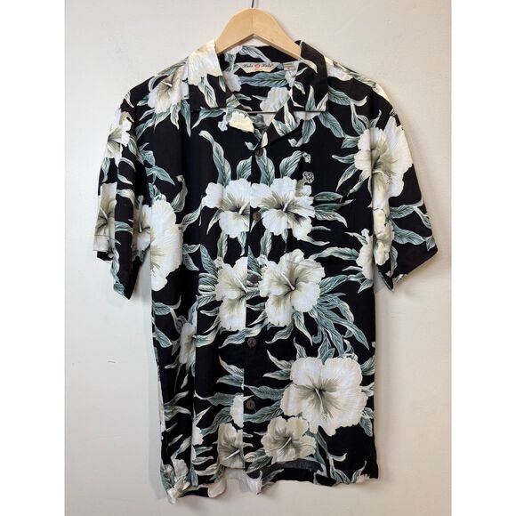 Hula Hula Hawaii Men's Size Medium Black Floral Button Up Shirt Short Sleeve - Picture 1 of 4